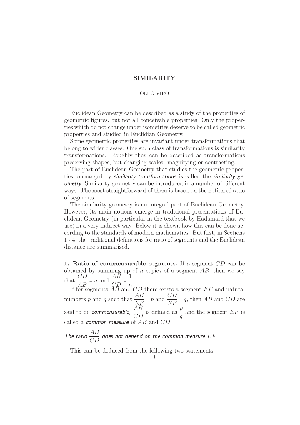 SIMILARITY Euclidean Geometry Can Be