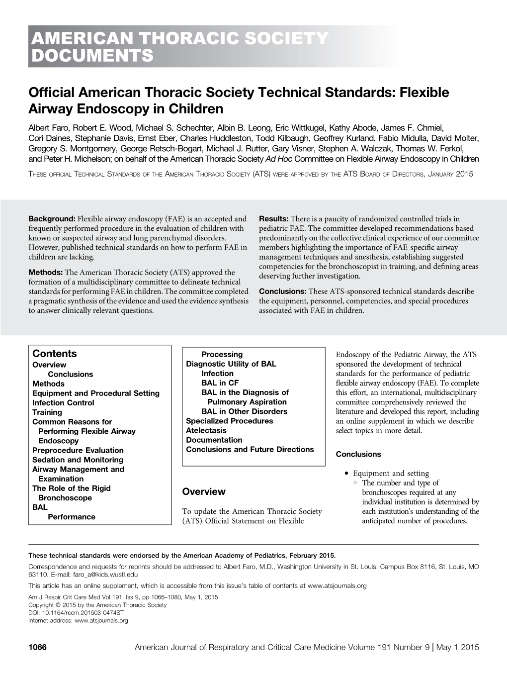 ATS Technical Standards: Flexible Airway Endoscopy in Children