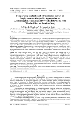 Comparative Evaluation of Citrus Sinensis Extract on Porphyromonas