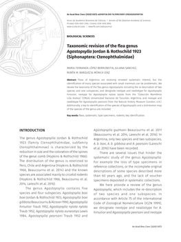 Taxonomic Revision of the Flea Genus Agastopsylla Jordan & Rothschild