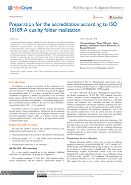 Preparation for the Accreditation According to ISO 15189: a Quality Folder Realization