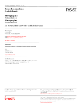 Photographie Présentation Photography Presentation Jan Baetens, Hilde Van Gelder and Isabella Pezzini