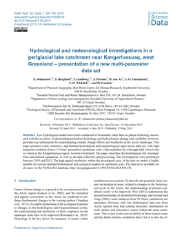 Hydrological and Meteorological Investigations in a Periglacial Lake Catchment Near Kangerlussuaq, West Greenland – Presentation of a New Multi-Parameter Data Set