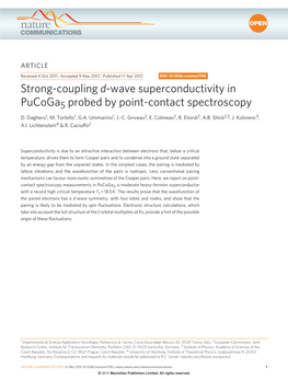 Strong-Coupling D-Wave Superconductivity in Pucoga5 Probed by Point-Contact Spectroscopy D