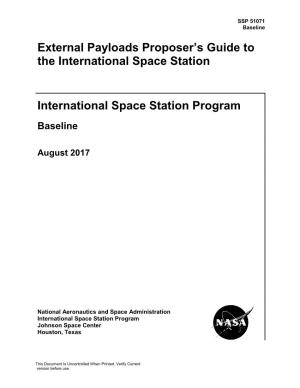 External Payloads Proposer's Guide to the International Space Station