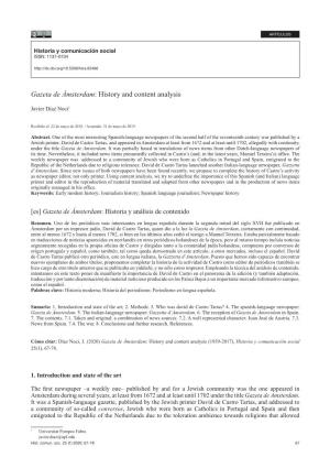 Gazeta De Ámsterdam: History and Content Analysis