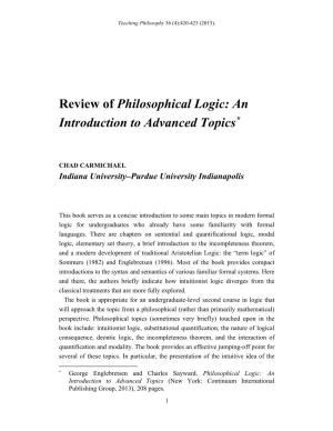 Review of Philosophical Logic: an Introduction to Advanced Topics*