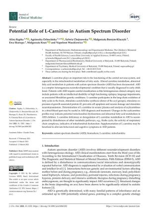 Potential Role of L-Carnitine in Autism Spectrum Disorder