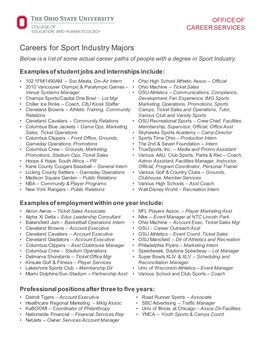 Careers for Sport Industry Majors Below Is a List of Some Actual Career Paths of People with a Degree in Sport Industry