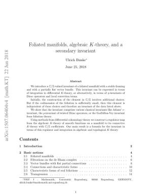Foliated Manifolds, Algebraic K-Theory, and a Secondary Invariant