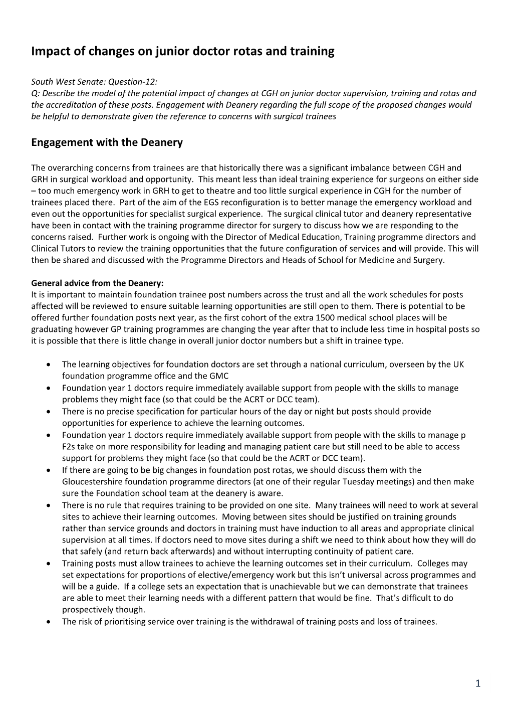 Impact of Changes on Junior Doctor Rotas and Training