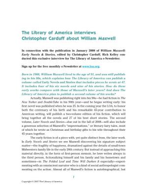 The Library of America Interviews Christopher Carduff About William Maxwell