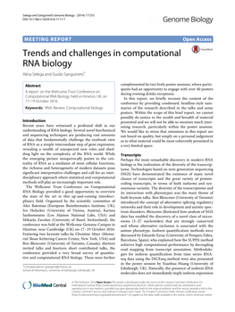 Trends and Challenges in Computational RNA Biology Alina Selega and Guido Sanguinetti*
