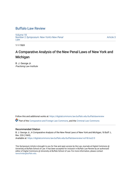 A Comparative Analysis of the New Penal Laws of New York and Michigan