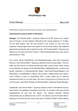 Press Release May 8, 2018