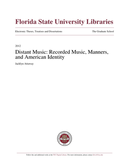 Distant Music: Recorded Music, Manners, and American Identity Jacklyn Attaway