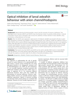 Optical Inhibition of Larval Zebrafish Behaviour with Anion