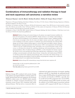 Combinations of Immunotherapy and Radiation Therapy in Head and Neck Squamous Cell Carcinoma: a Narrative Review