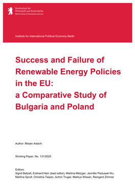 Success and Failure of Renewable Energy Policies in the EU: a Comparative Study of Bulgaria and Poland Misato Adachi