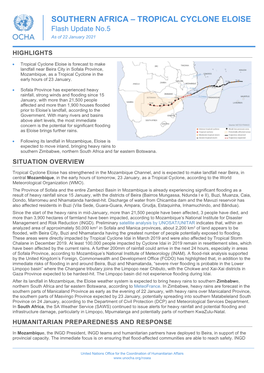 SOUTHERN AFRICA – TROPICAL CYCLONE ELOISE Flash Update No.5 As of 22 January 2021