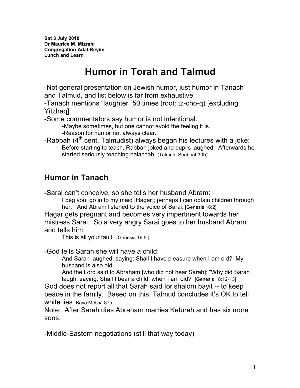 Humor in Torah and Talmud