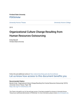 Organizational Culture Change Resulting from Human Resources Outsourcing