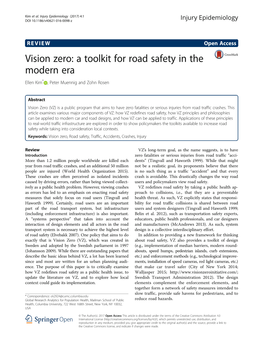 Vision Zero: a Toolkit for Road Safety in the Modern Era Ellen Kim* , Peter Muennig and Zohn Rosen