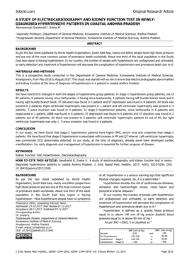 A Study of Electrocardiography and Kidney Function Test in Newlydiagnosed Hypertensive Patients in Coastal Andhra Pradesh