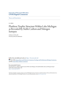 Plankton Trophic Structure Within Lake Michigan As Revealed by Stable Carbon and Nitrogen Isotopes Zachery G