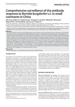 Comprehensive Surveillance of the Antibody Response to Borrelia Burgdorferi S.L. in Small Ruminants in China