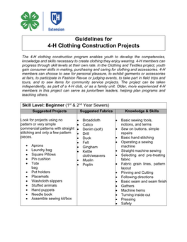 Guidelines for 4-H Clothing Construction Projects