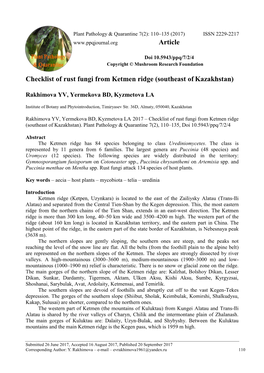 Checklist of Rust Fungi from Ketmen Ridge (Southeast of Kazakhstan)