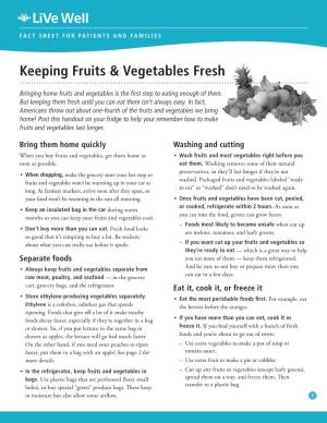 Live Well: Keeping Fruits & Vegetables Fresh Fact Sheet