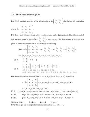 2.4 the Cross Product (9.4)
