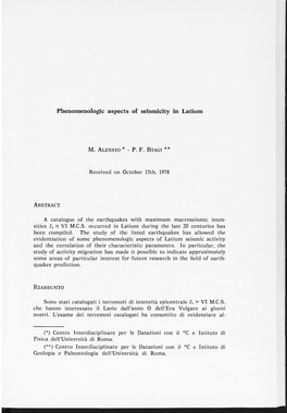 Phénoménologie Aspects of Seismicity in Latium