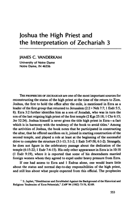 Joshua the High Priest and the Interpretation of Zechariah 3