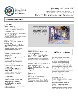 Calendar of Events and Exhibitions January to March 2020 (PDF)