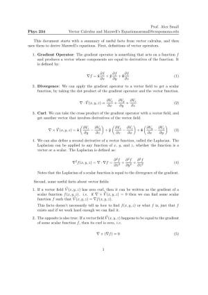 Phys 234 Vector Calculus and Maxwell's Equations Prof. Alex