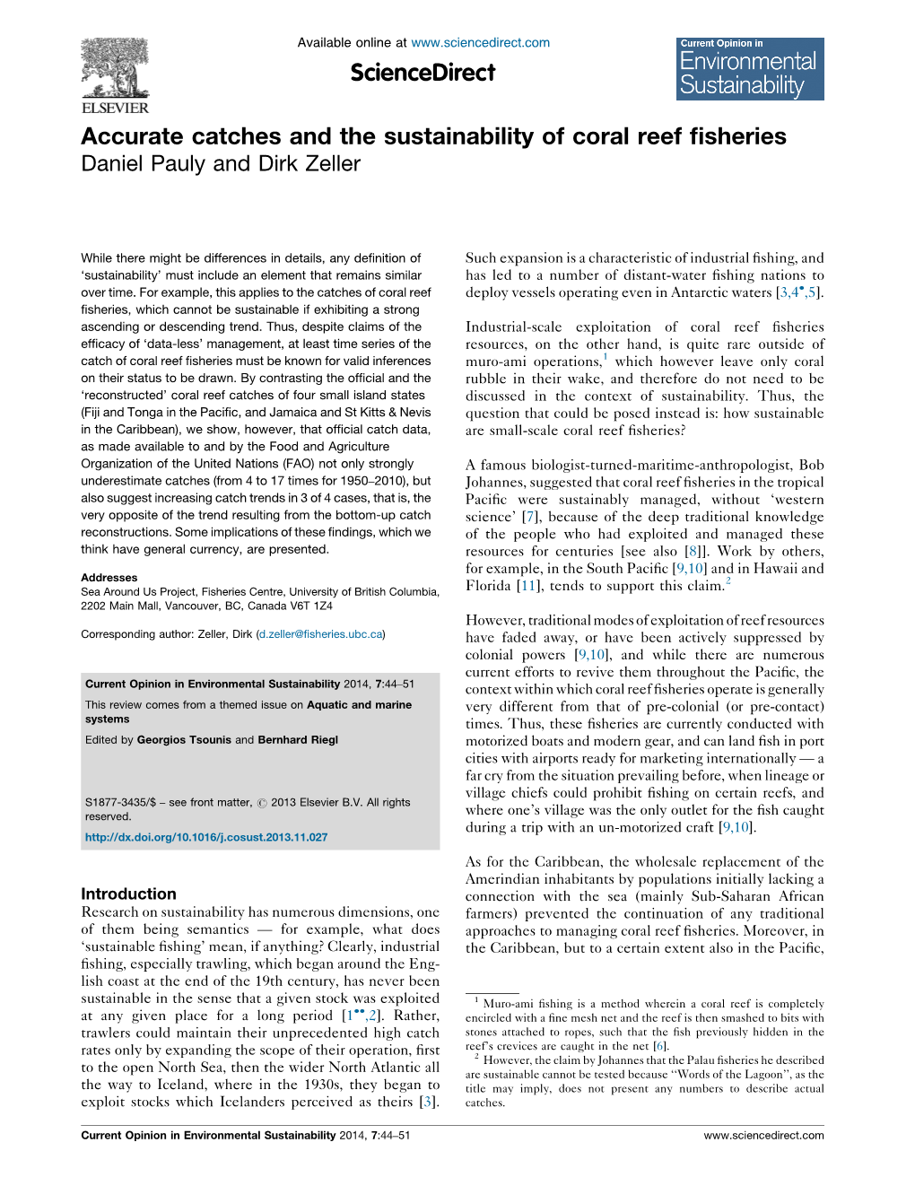 Accurate Catches and the Sustainability of Coral Reef Fisheries