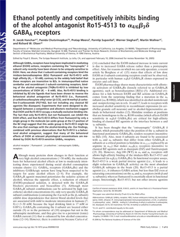 Ethanol Potently and Competitively Inhibits Binding of the Alcohol Antagonist Ro15-4513 to ␣4/6␤3␦ GABAA Receptors H