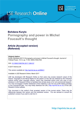 Pornography and Power in Michel Foucault's Thought