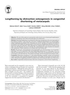 Lengthening by Distraction Osteogenesis in Congenital Shortening of Metacarpals
