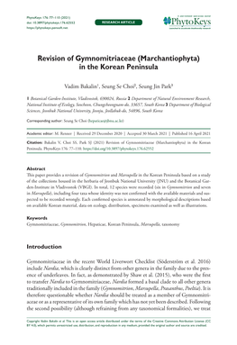 Revision of Gymnomitriaceae (Marchantiophyta) in The