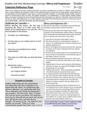 Mercy and Forgiveness Grades Catechist Reflection Page Vol