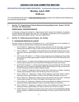 Agenda for Sub-Committee Meeting