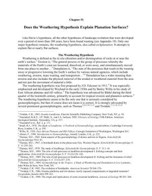 Chapter 51. Does the Weathering Hypothesis Explain Planation