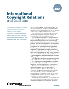 CIRCULAR 38A International Copyright Relations of the United States