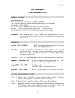 Curriculum Vitae Sacchidananda Mukherjee