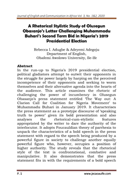 A Rhetorical Stylistic Study of Olusegun Obasanjo's Letter
