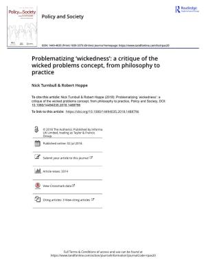 Problematizing 'Wickedness': a Critique of the Wicked Problems Concept